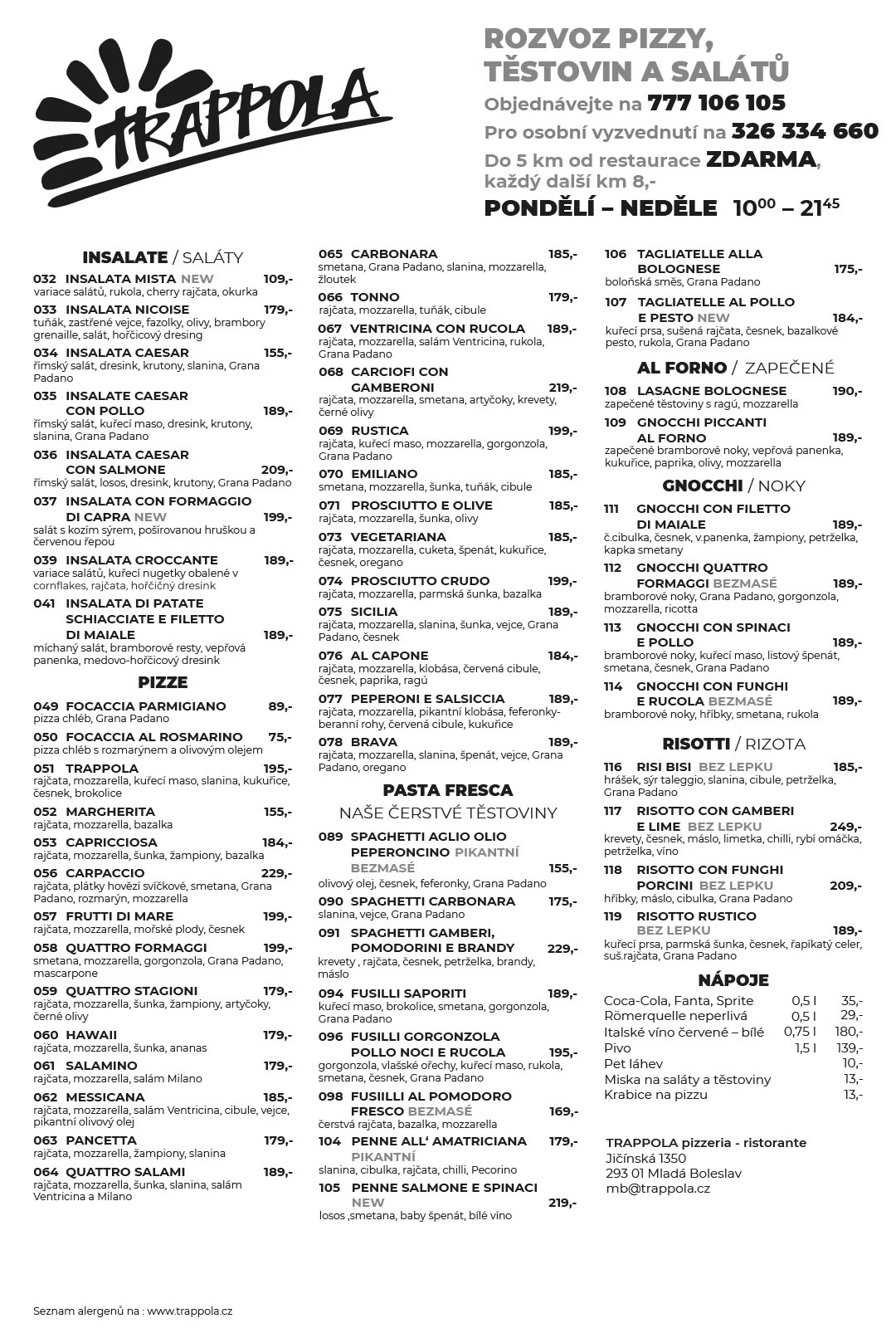Trappola menu